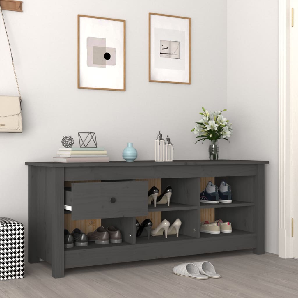 szürke tömör fenyőfa cipősszekrény 110 x 38 x 45,5 cm