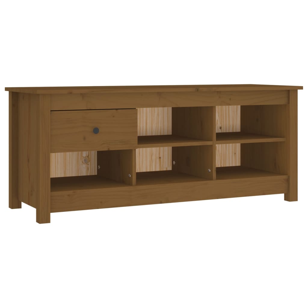 mézbarna tömör fenyőfa cipősszekrény 110 x 38 x 45,5 cm