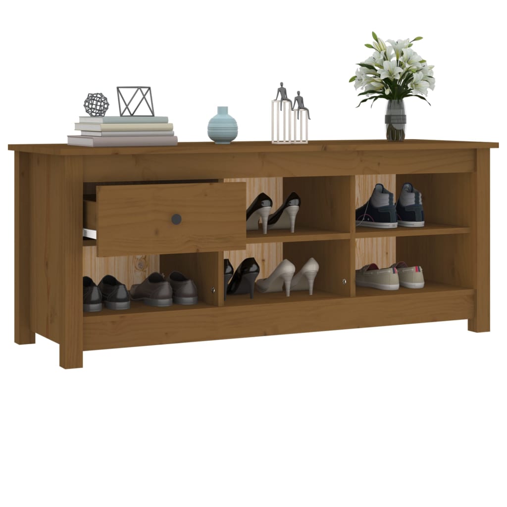 mézbarna tömör fenyőfa cipősszekrény 110 x 38 x 45,5 cm