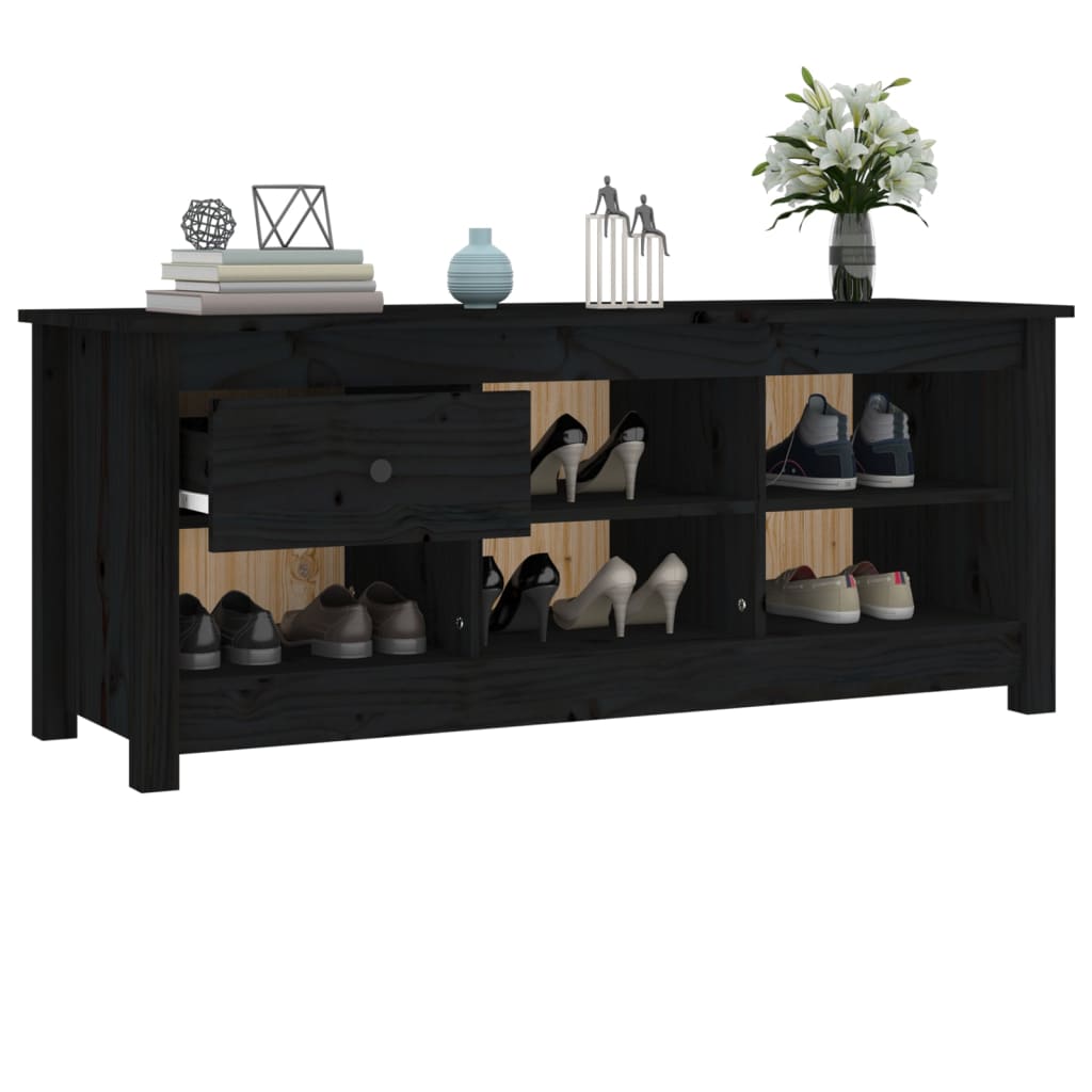 fekete tömör fenyőfa cipősszekrény 110 x 38 x 45,5 cm
