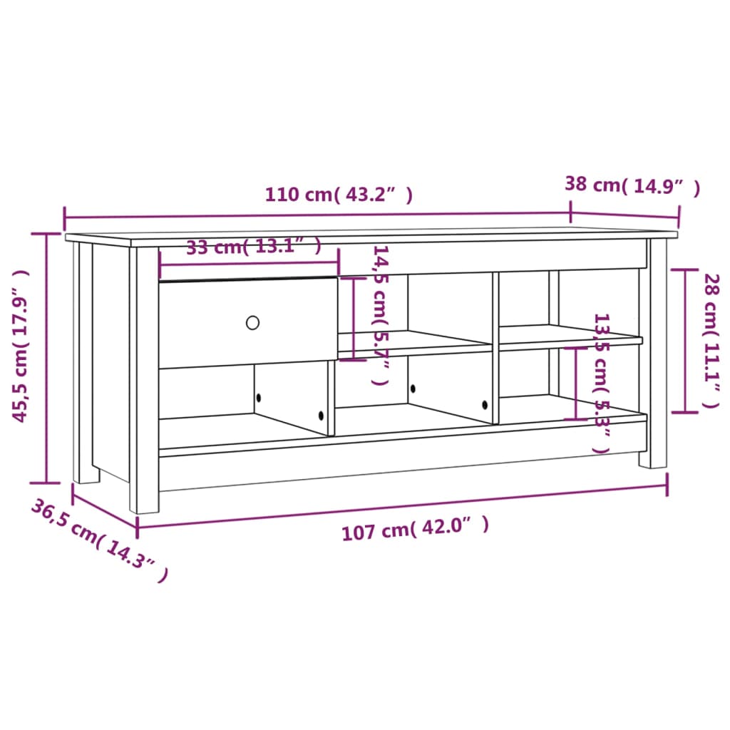 fekete tömör fenyőfa cipősszekrény 110 x 38 x 45,5 cm