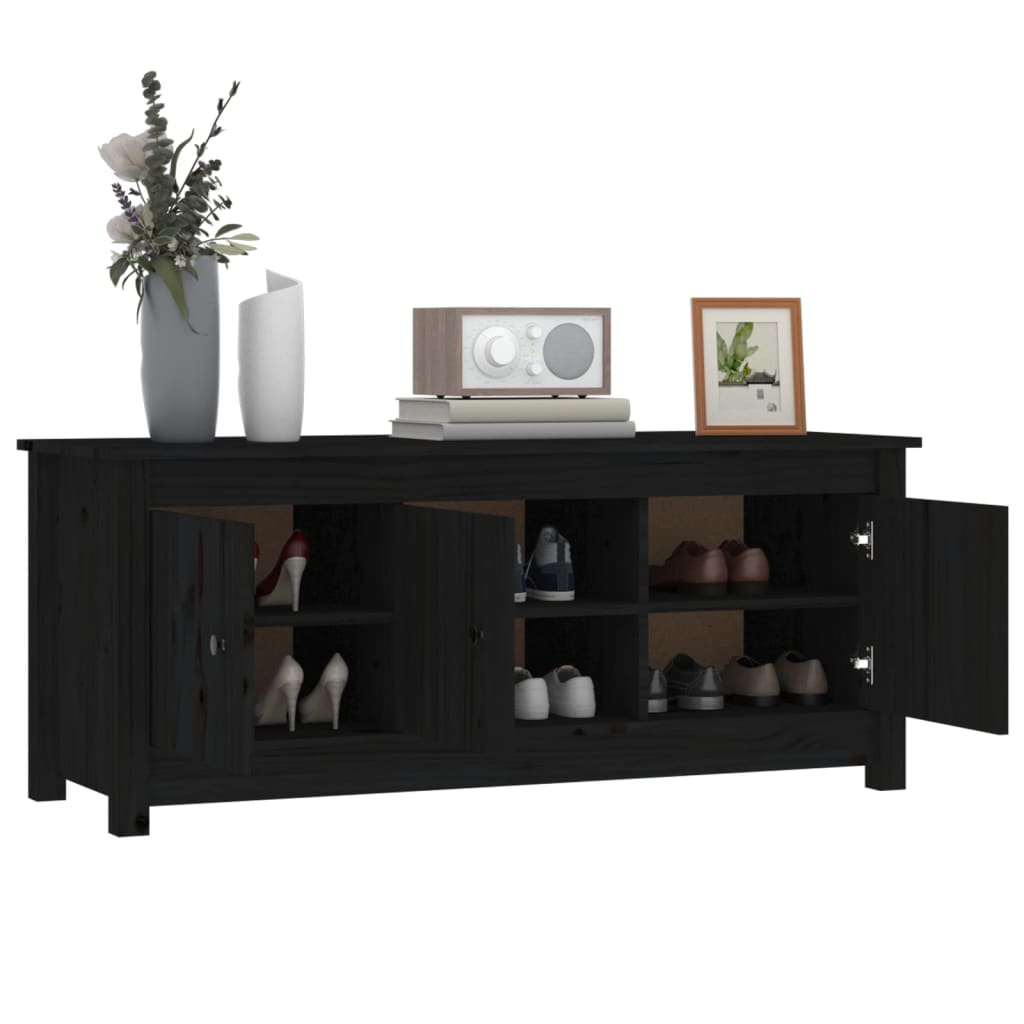 fekete tömör fenyőfa cipősszekrény 110 x 38 x 45,5 cm