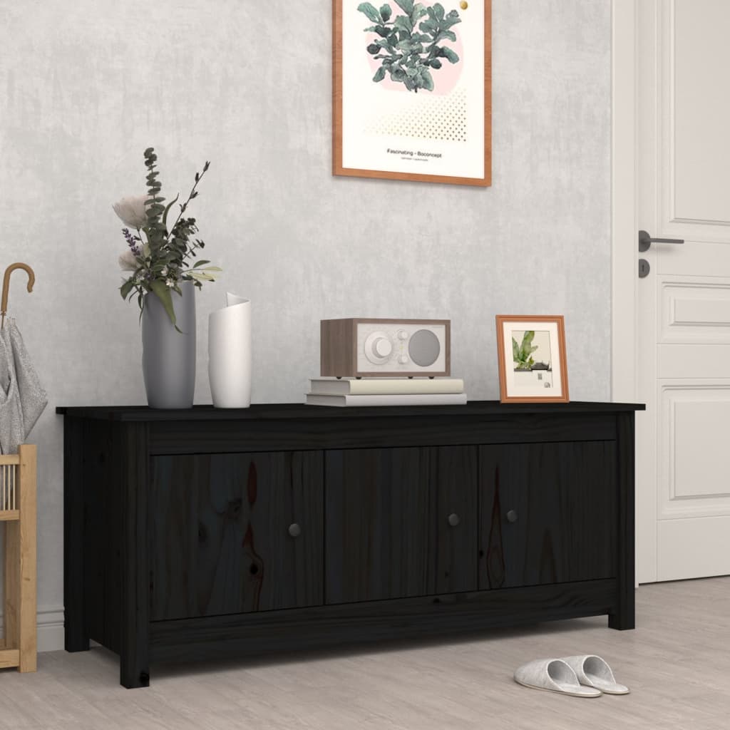 fekete tömör fenyőfa cipősszekrény 110 x 38 x 45,5 cm