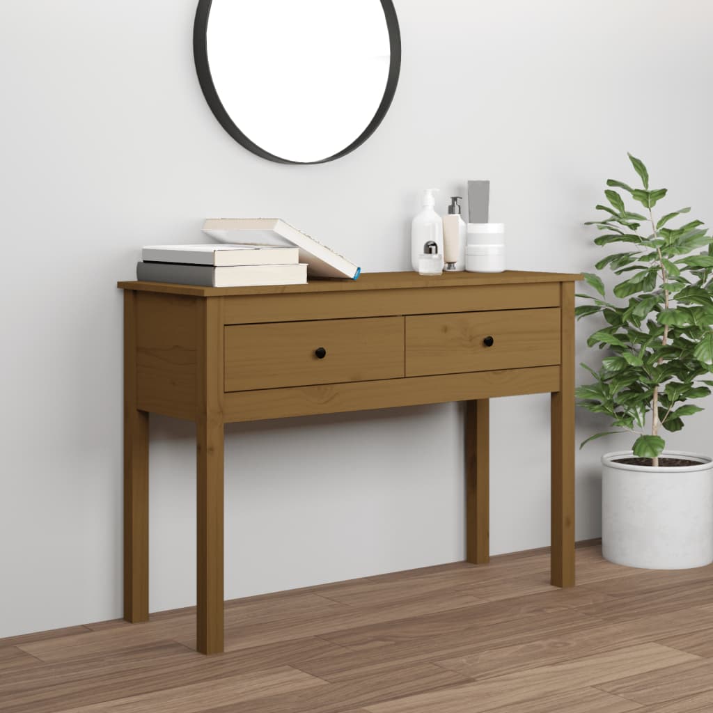 mézbarna tömör fenyőfa tálalóasztal 100 x 35 x 75 cm
