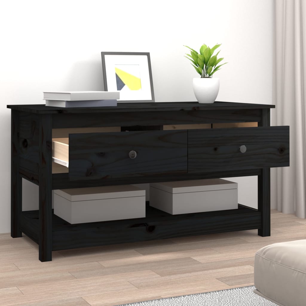 fekete tömör fenyőfa dohányzóasztal 102 x 49 x 55 cm