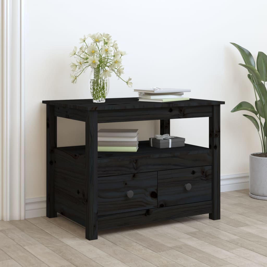 fekete tömör fenyőfa dohányzóasztal 71 x 49 x 55 cm
