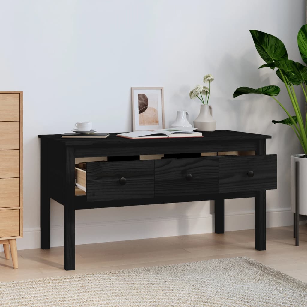 fekete tömör fenyőfa dohányzóasztal 102 x 49 x 55 cm