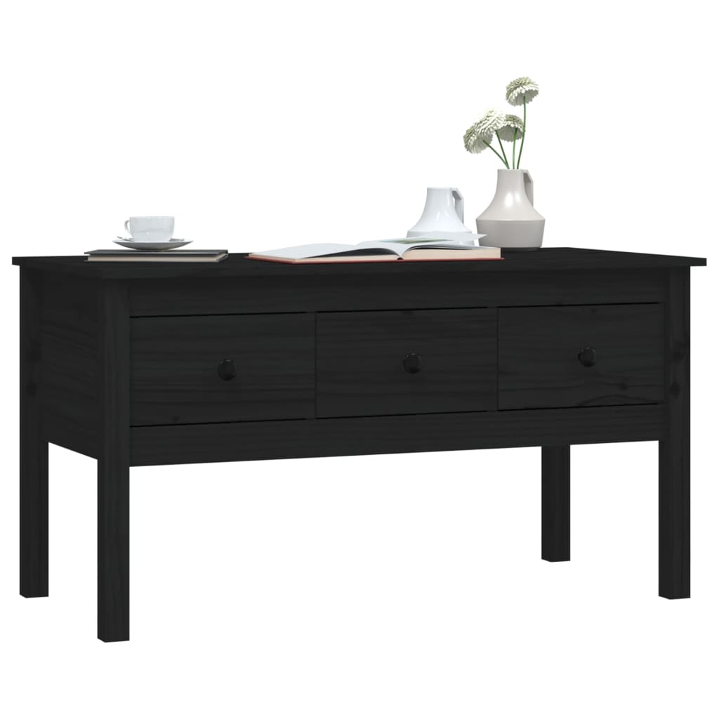 fekete tömör fenyőfa dohányzóasztal 102 x 49 x 55 cm