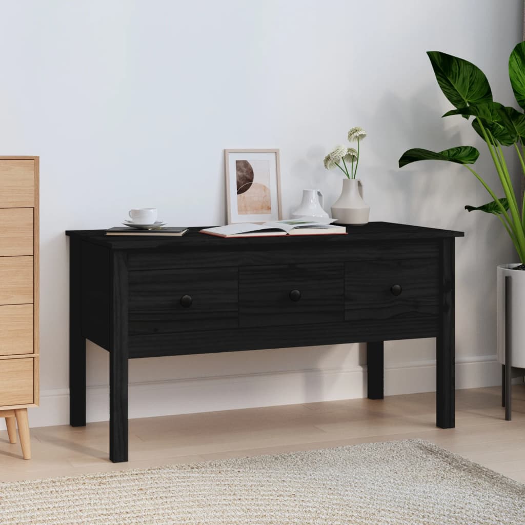 fekete tömör fenyőfa dohányzóasztal 102 x 49 x 55 cm