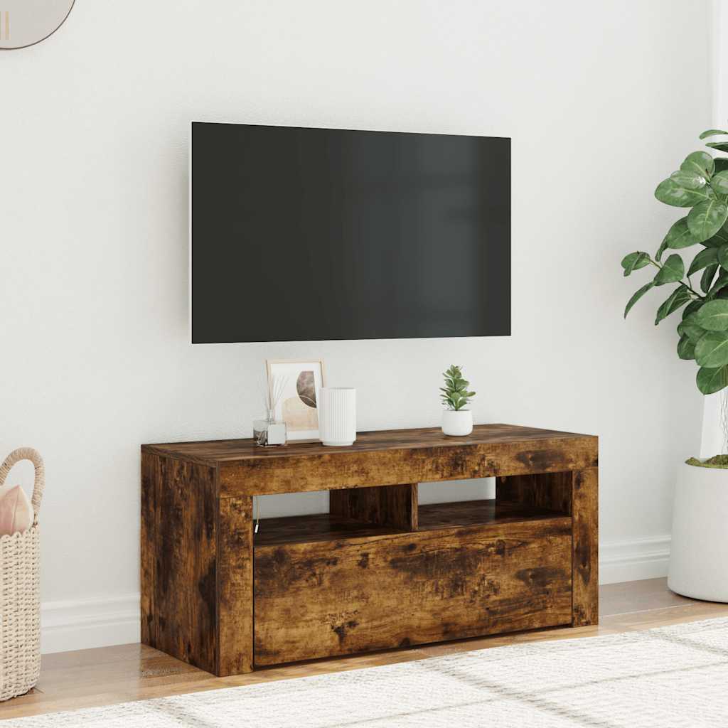 füstös tölgy színű TV-szekrény LED-világítással 90 x 35 x 40 cm