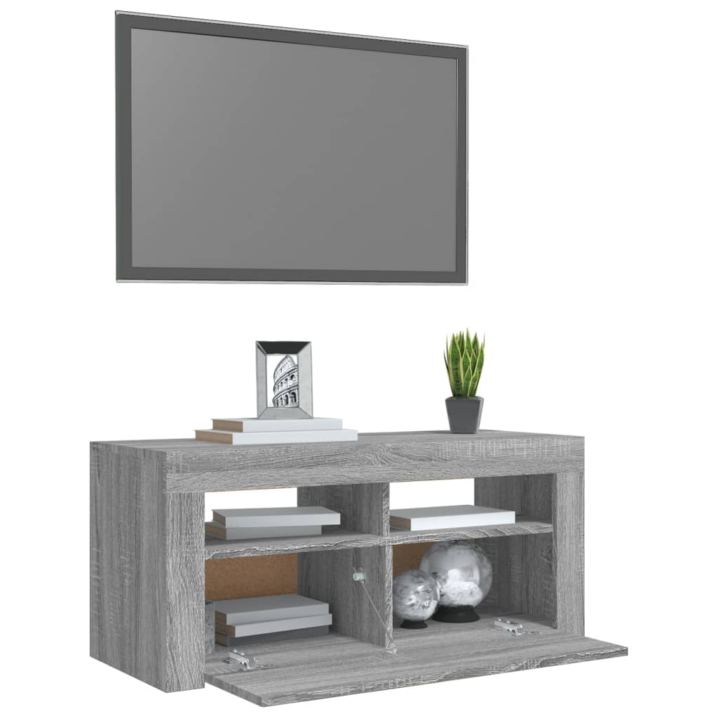szürke sonoma színű TV-szekrény LED-világítással 90x35x40 cm