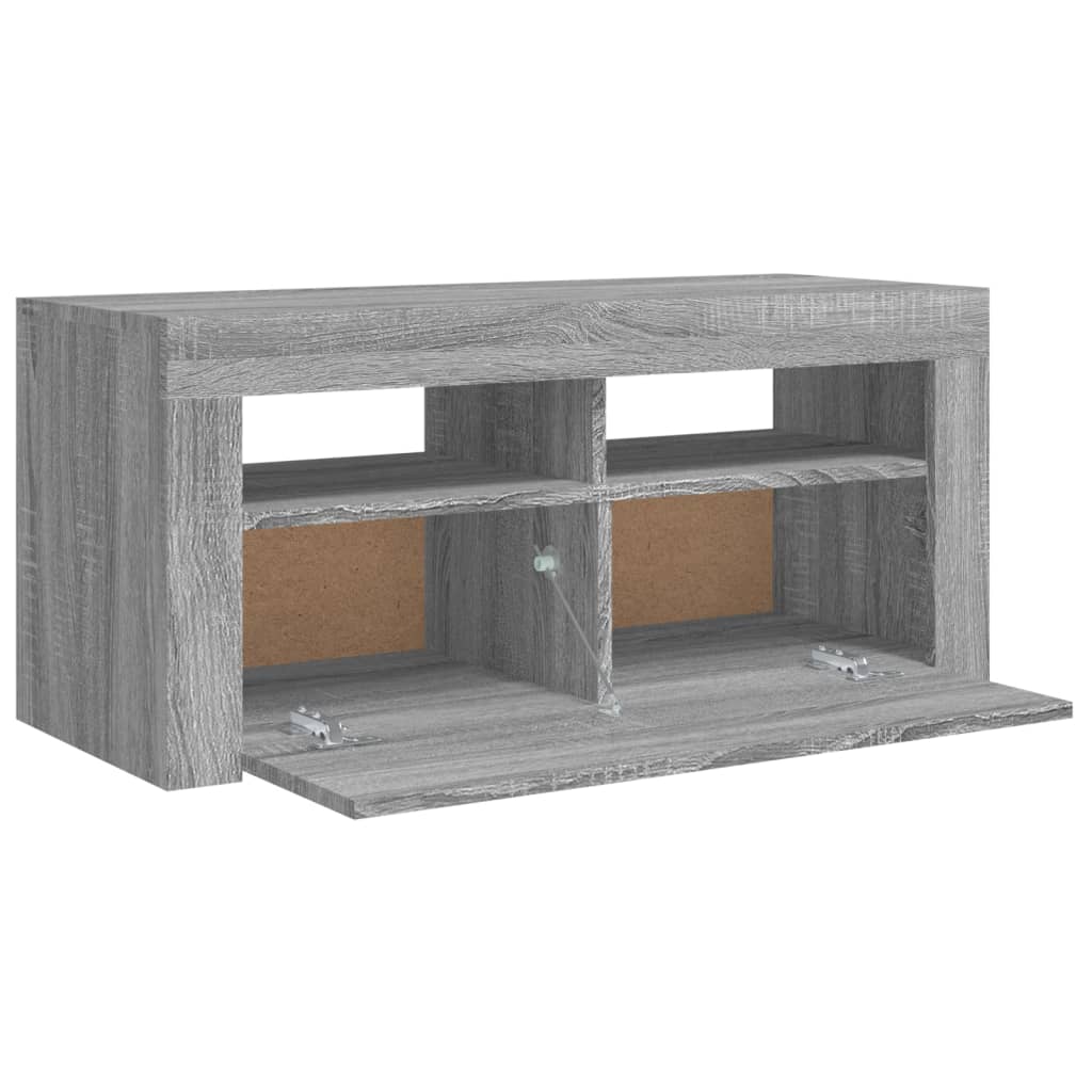 szürke sonoma színű TV-szekrény LED-világítással 90x35x40 cm