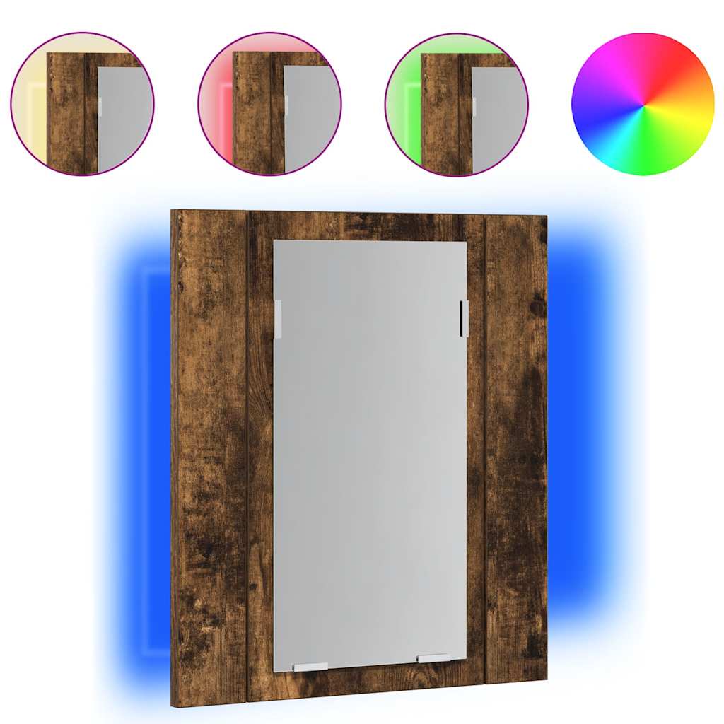 füstöstölgy színű szerelt fa LED-es tükrös szekrény 40x12x45 cm