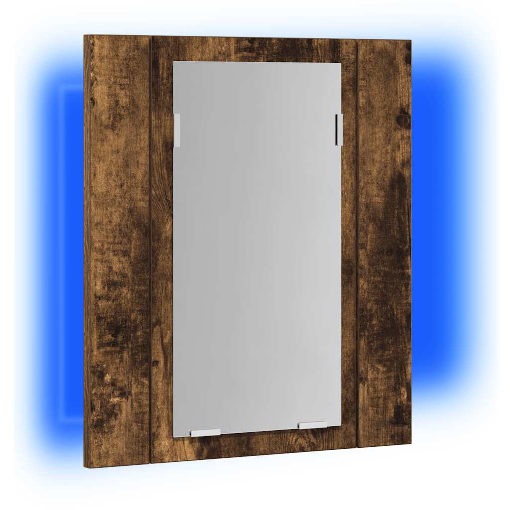 füstöstölgy színű szerelt fa LED-es tükrös szekrény 40x12x45 cm