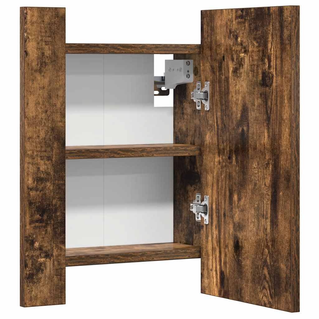 füstöstölgy színű szerelt fa LED-es tükrös szekrény 40x12x45 cm
