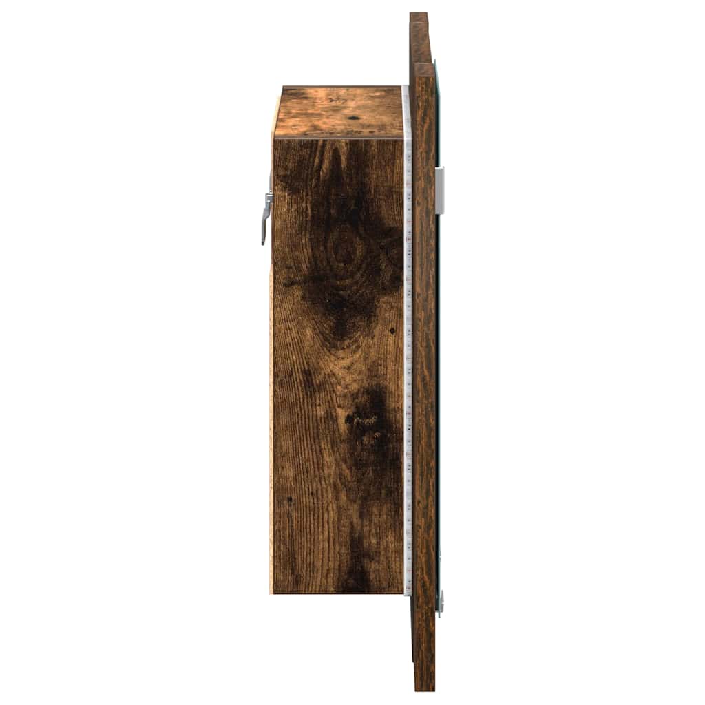füstöstölgy színű szerelt fa LED-es tükrös szekrény 40x12x45 cm