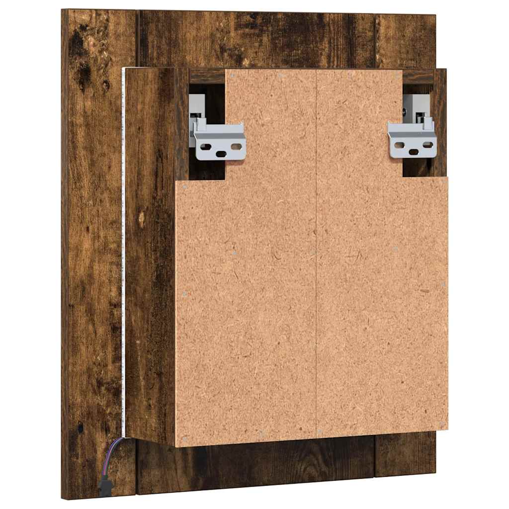 füstöstölgy színű szerelt fa LED-es tükrös szekrény 40x12x45 cm