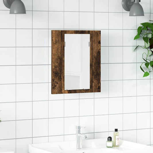 füstöstölgy színű szerelt fa LED-es tükrös szekrény 40x12x45 cm
