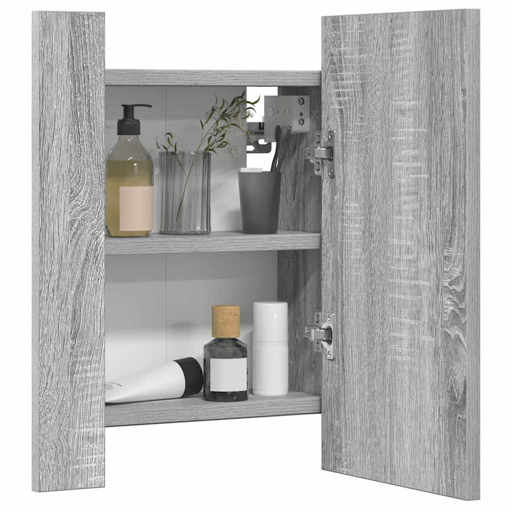 szürke sonoma szerelt fa tükrös szekrény LED-del 40x12x45 cm
