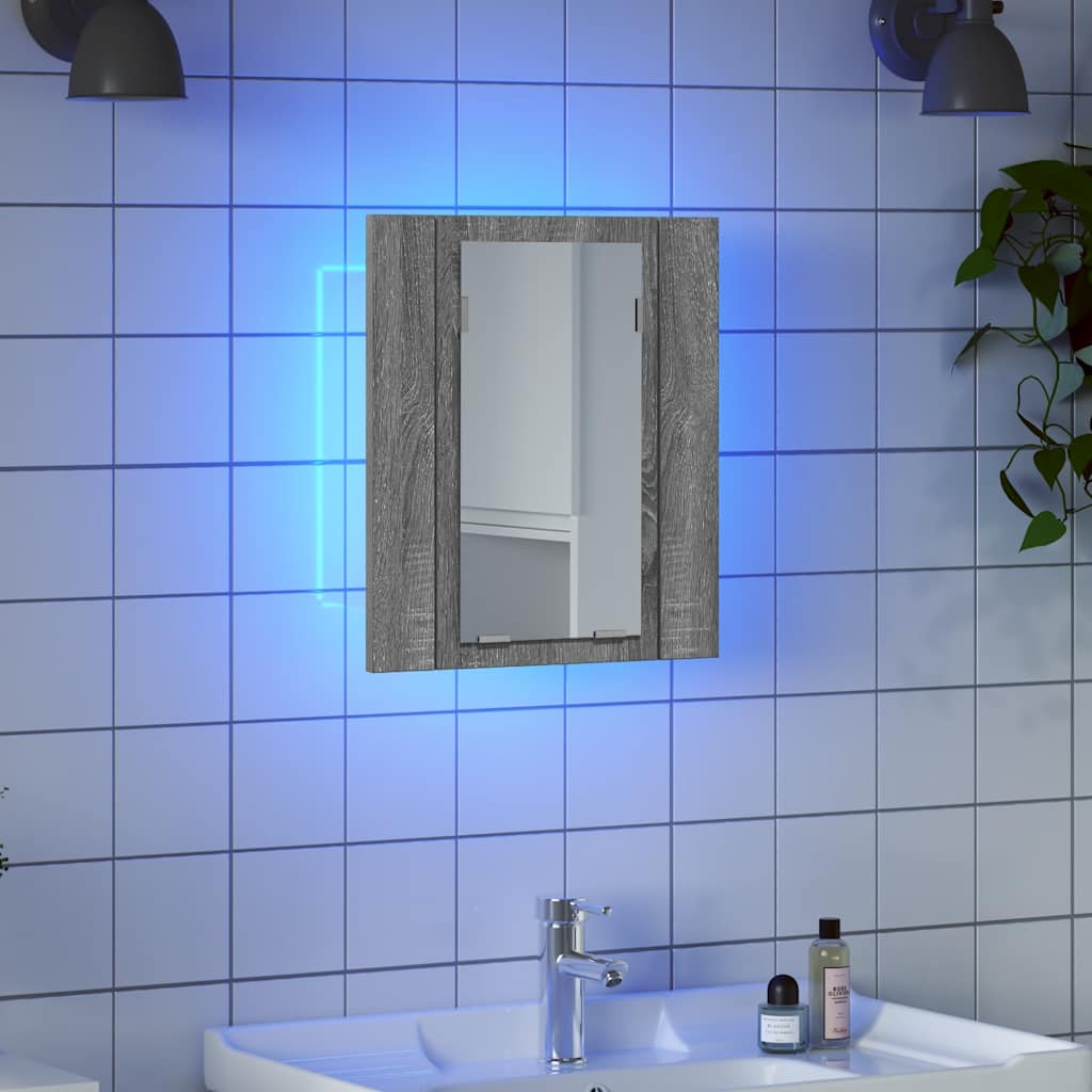 szürke sonoma szerelt fa tükrös szekrény LED-del 40x12x45 cm