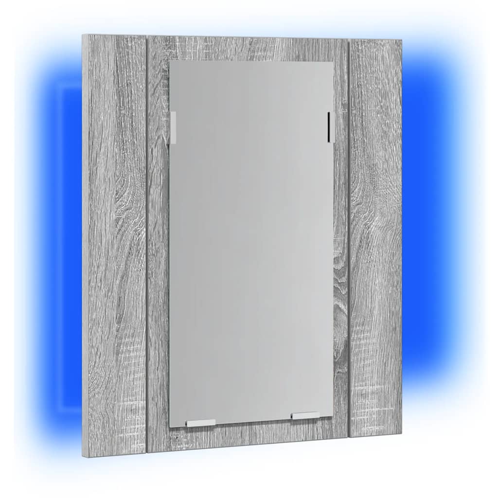 szürke sonoma szerelt fa tükrös szekrény LED-del 40x12x45 cm