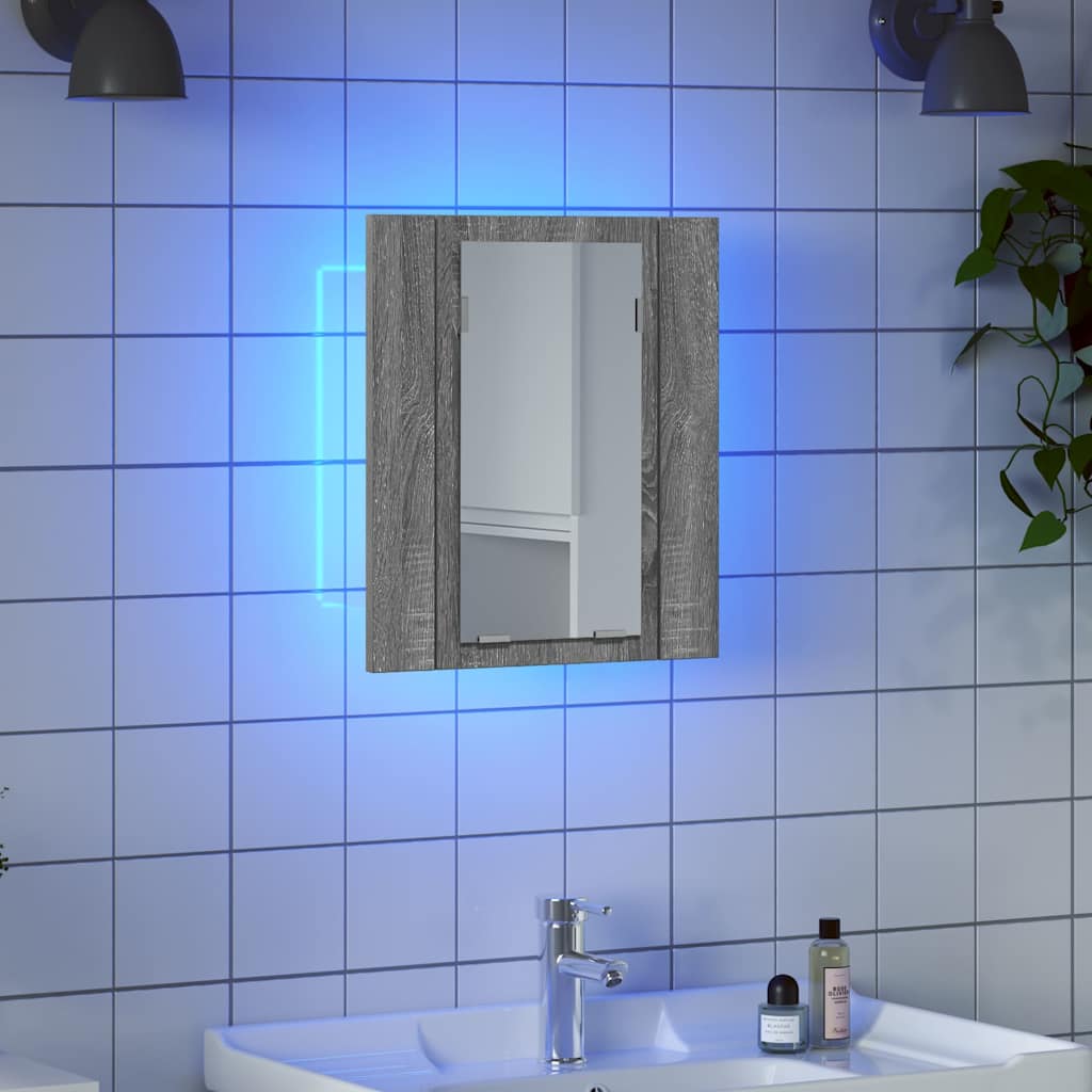 szürke sonoma szerelt fa tükrös szekrény LED-del 40x12x45 cm
