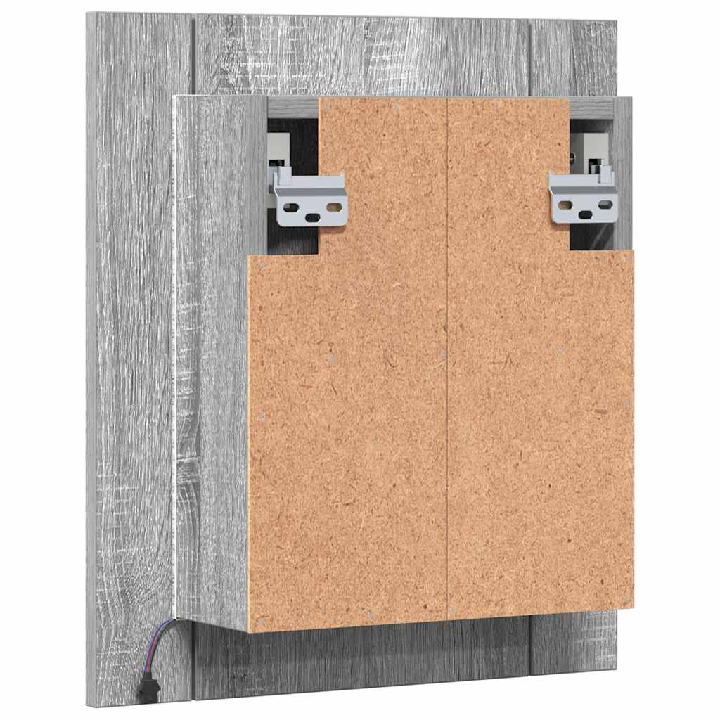 szürke sonoma szerelt fa tükrös szekrény LED-del 40x12x45 cm