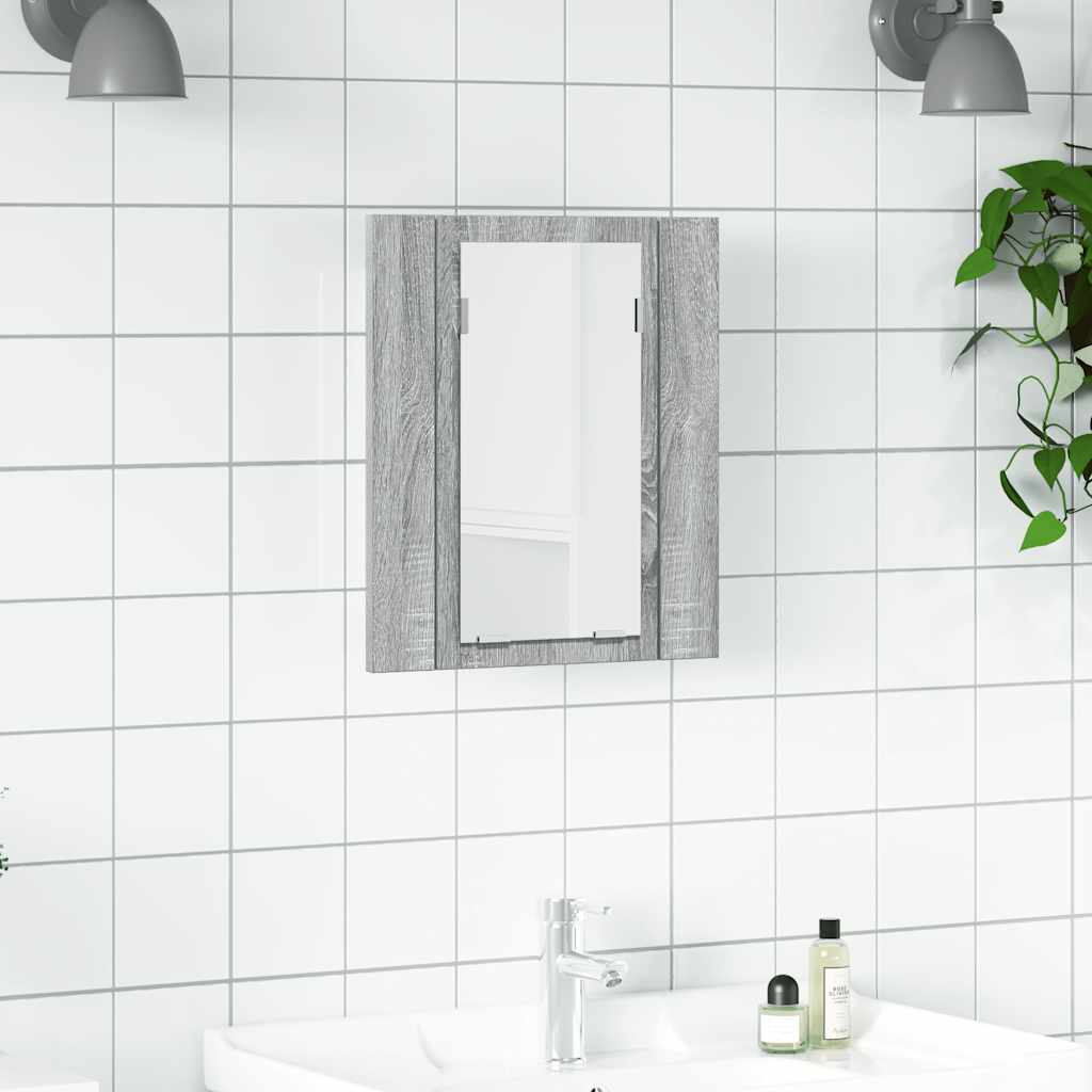 szürke sonoma szerelt fa tükrös szekrény LED-del 40x12x45 cm