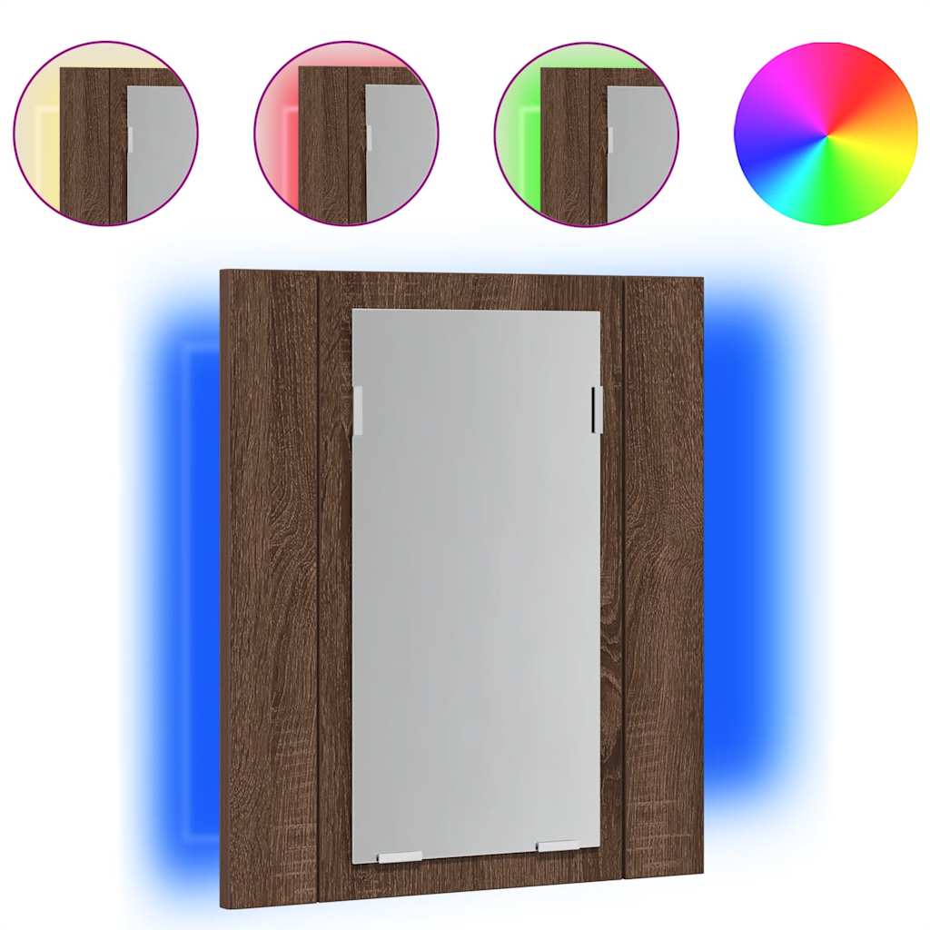 barna tölgy szerelt fa tükrös szekrény LED-del 40 x 12 x 45 cm