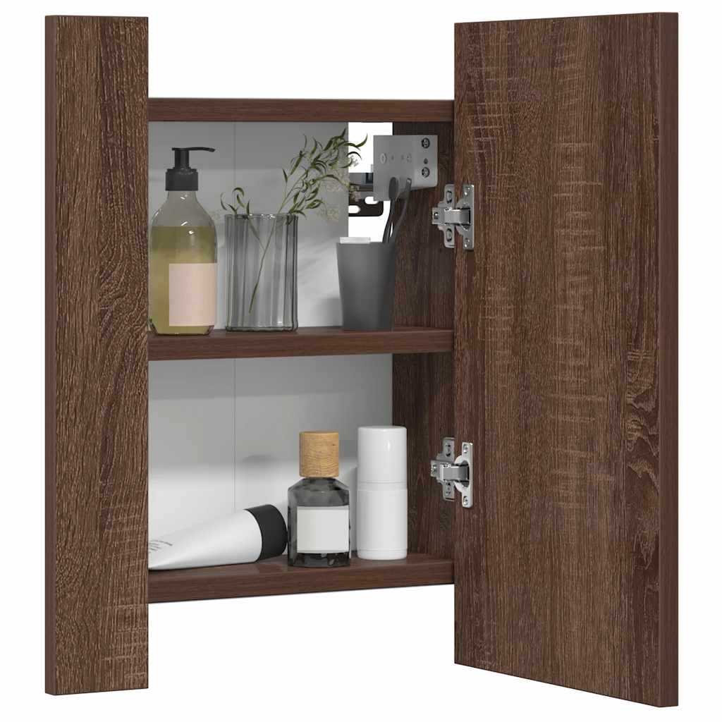 barna tölgy szerelt fa tükrös szekrény LED-del 40 x 12 x 45 cm
