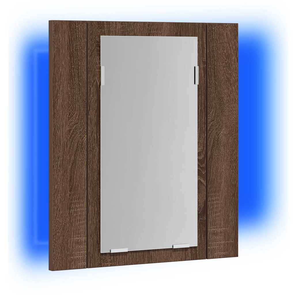barna tölgy szerelt fa tükrös szekrény LED-del 40 x 12 x 45 cm