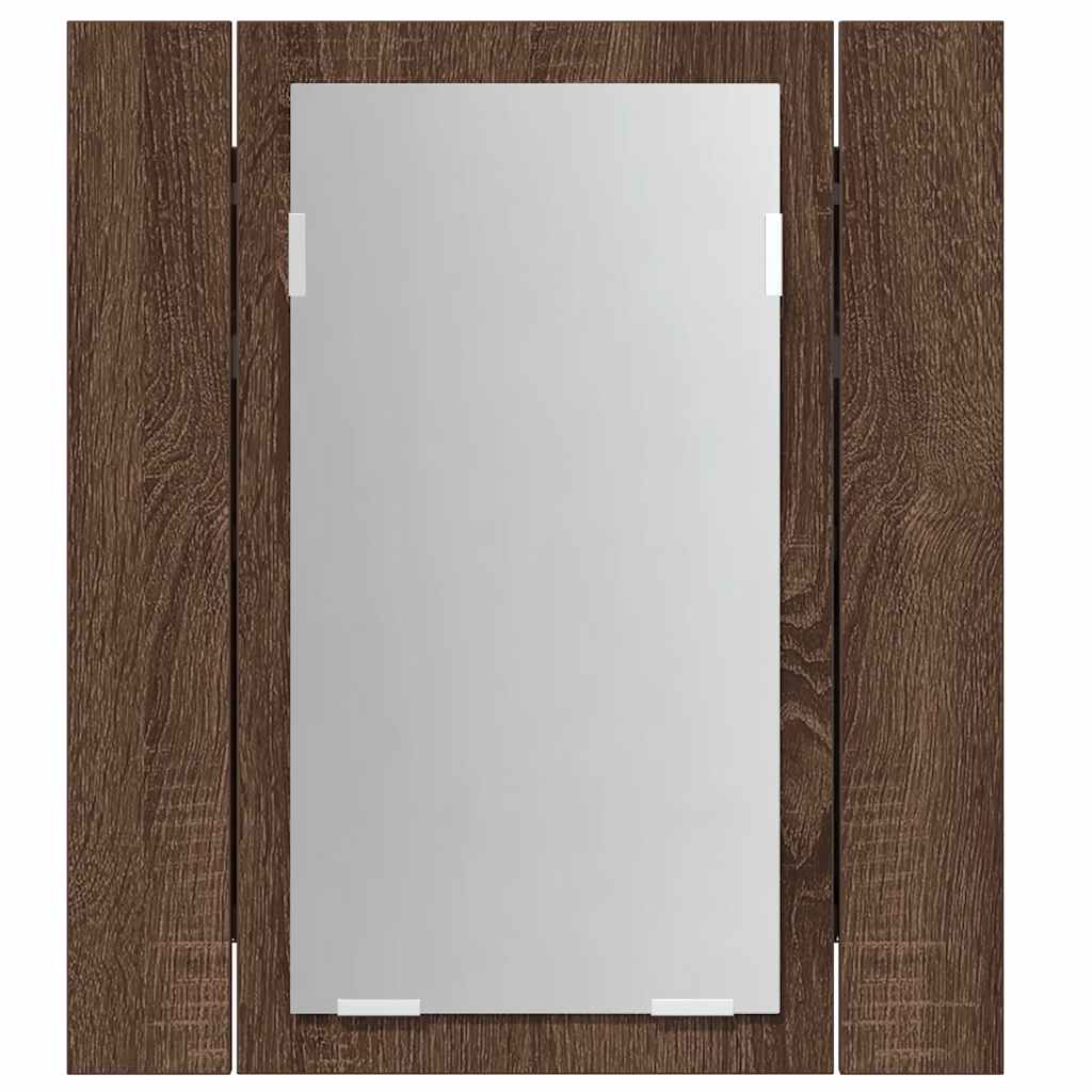 barna tölgy szerelt fa tükrös szekrény LED-del 40 x 12 x 45 cm