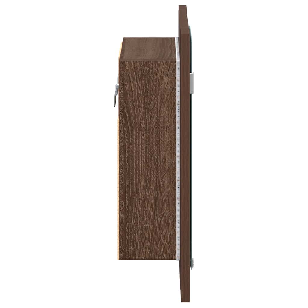 barna tölgy szerelt fa tükrös szekrény LED-del 40 x 12 x 45 cm