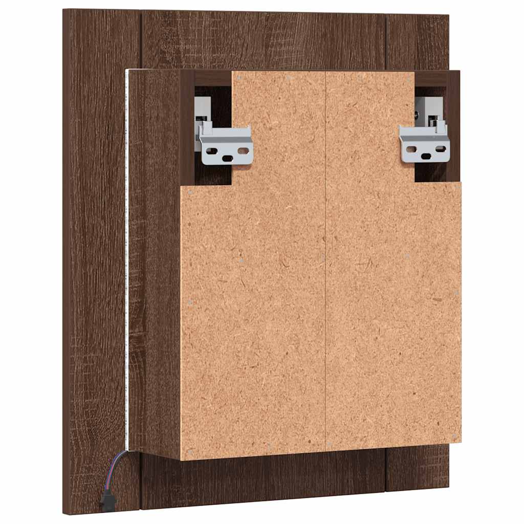 barna tölgy szerelt fa tükrös szekrény LED-del 40 x 12 x 45 cm