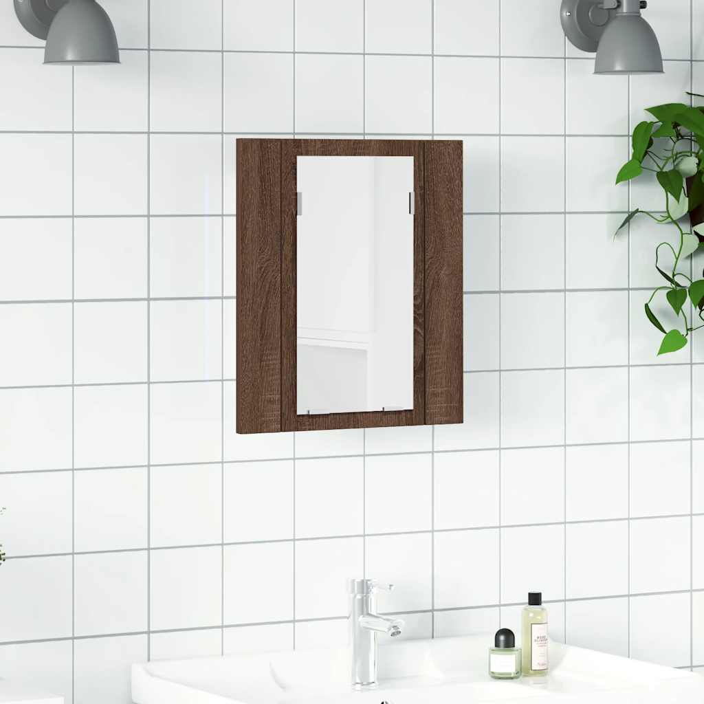 barna tölgy szerelt fa tükrös szekrény LED-del 40 x 12 x 45 cm