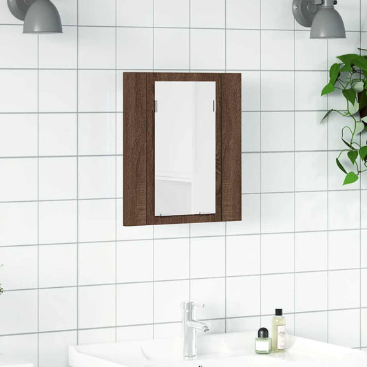 barna tölgy szerelt fa tükrös szekrény LED-del 40 x 12 x 45 cm