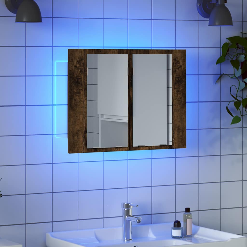 füstös tölgy szerelt fa tükörszekrény LED-del 80x20,5x64 cm