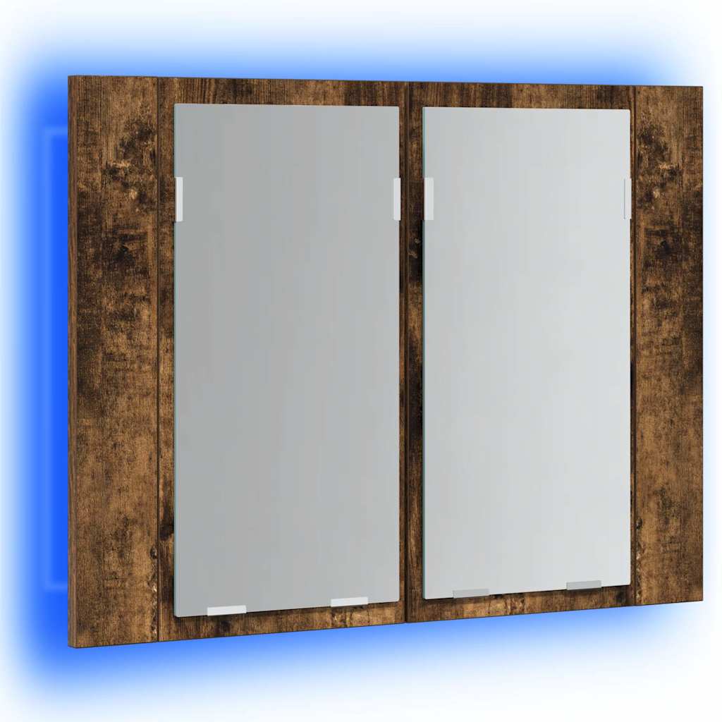 füstös tölgy szerelt fa tükörszekrény LED-del 80x20,5x64 cm