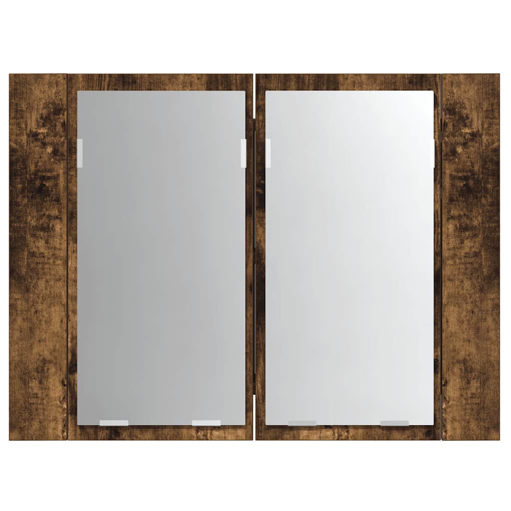 füstös tölgy szerelt fa tükörszekrény LED-del 80x20,5x64 cm