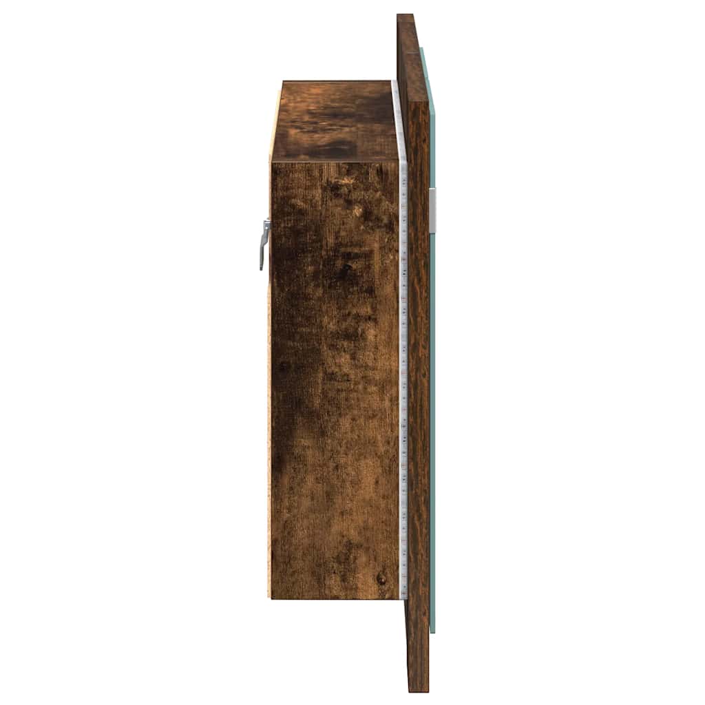 füstös tölgy szerelt fa tükörszekrény LED-del 80x20,5x64 cm