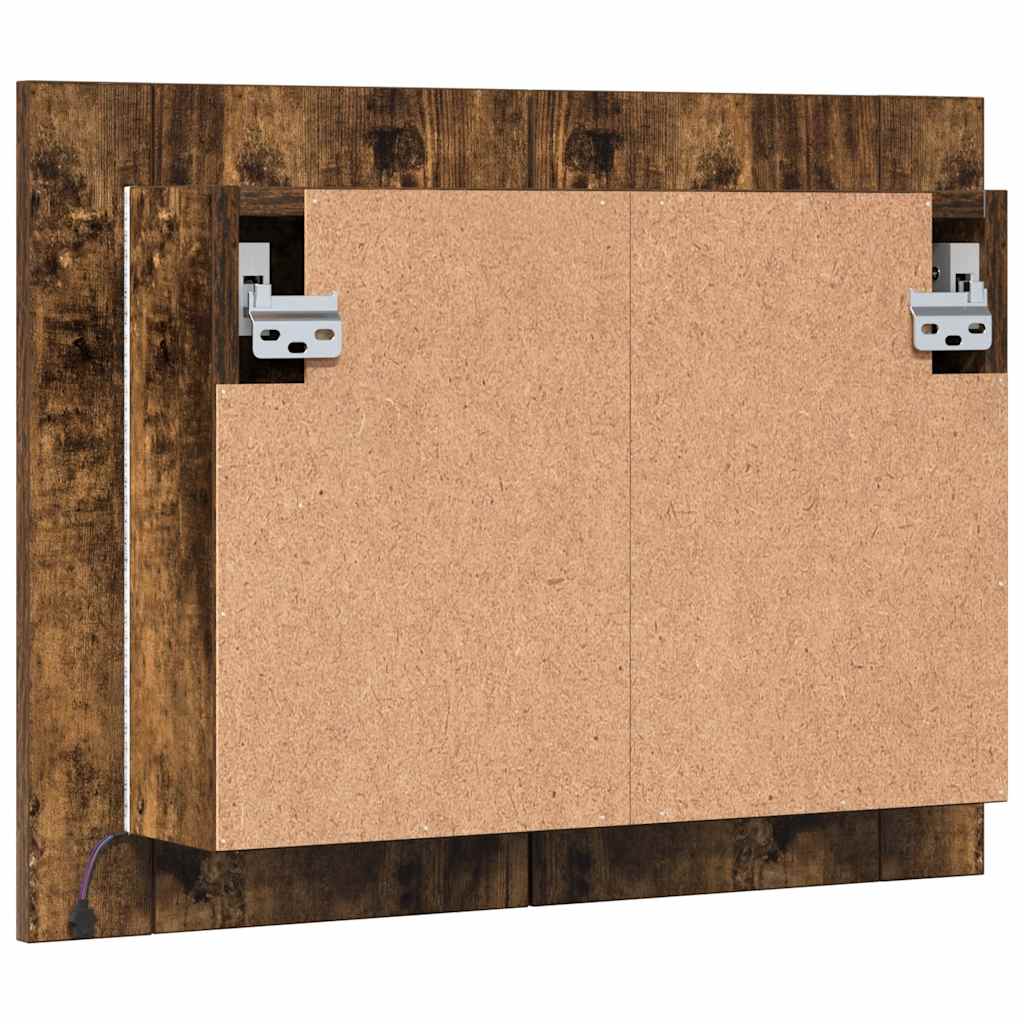 füstös tölgy szerelt fa tükörszekrény LED-del 80x20,5x64 cm