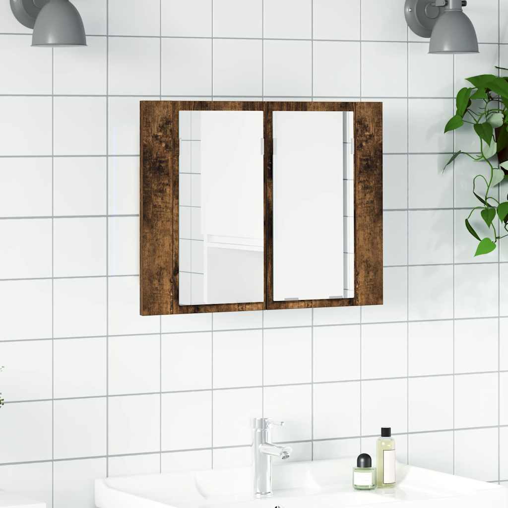 füstös tölgy szerelt fa tükörszekrény LED-del 80x20,5x64 cm