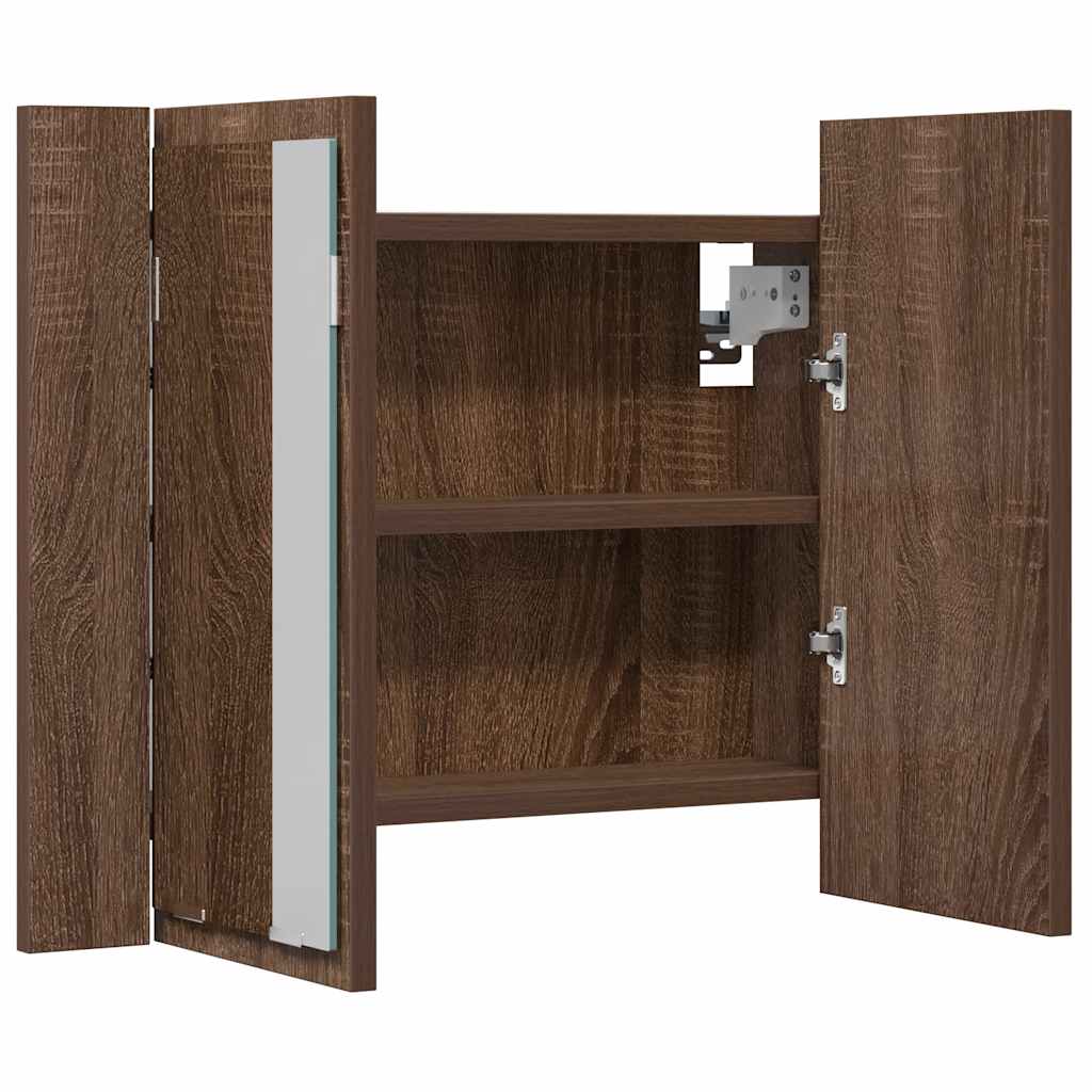 barna tölgyszínű szerelt fa tükörszekrény LED-del 60x12x45 cm