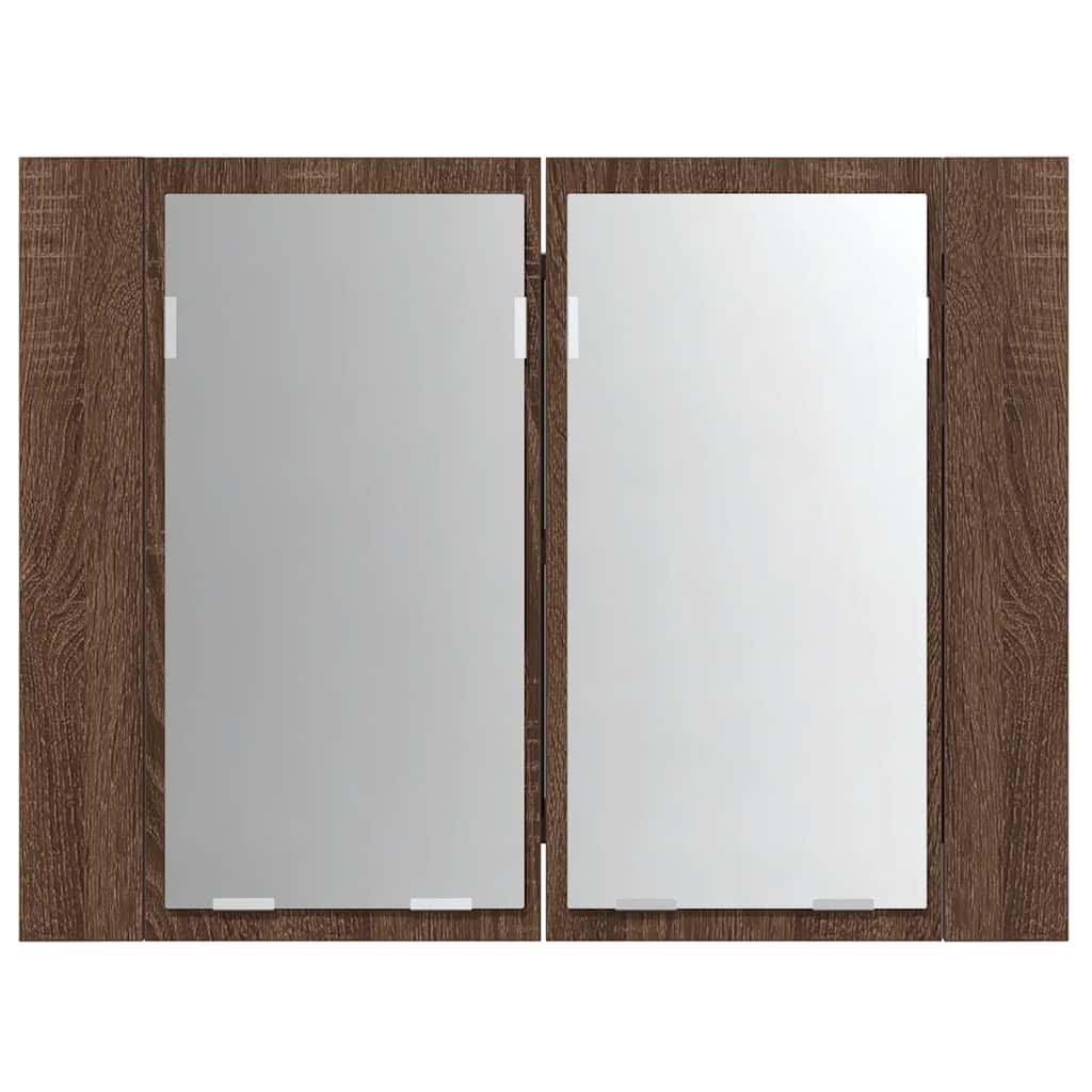 barna tölgyszínű szerelt fa tükörszekrény LED-del 60x12x45 cm