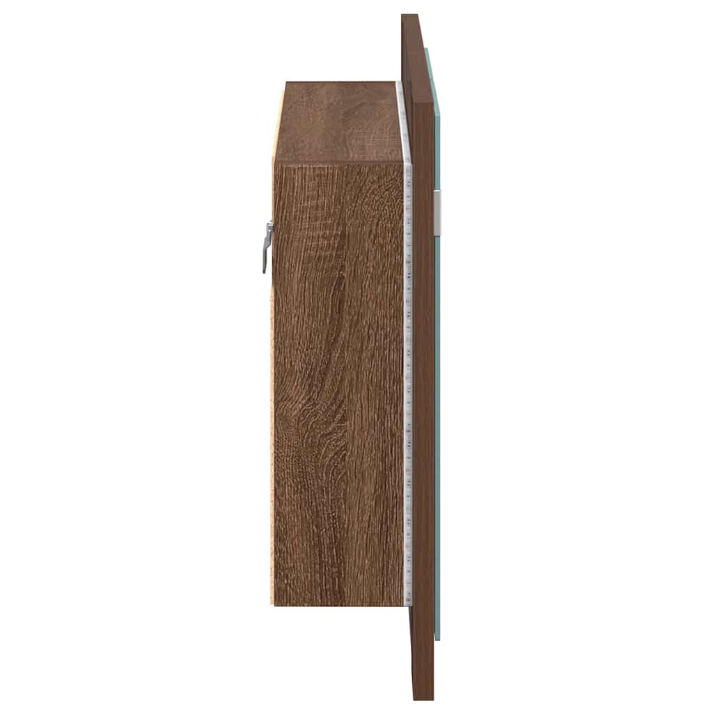 barna tölgyszínű szerelt fa tükörszekrény LED-del 60x12x45 cm