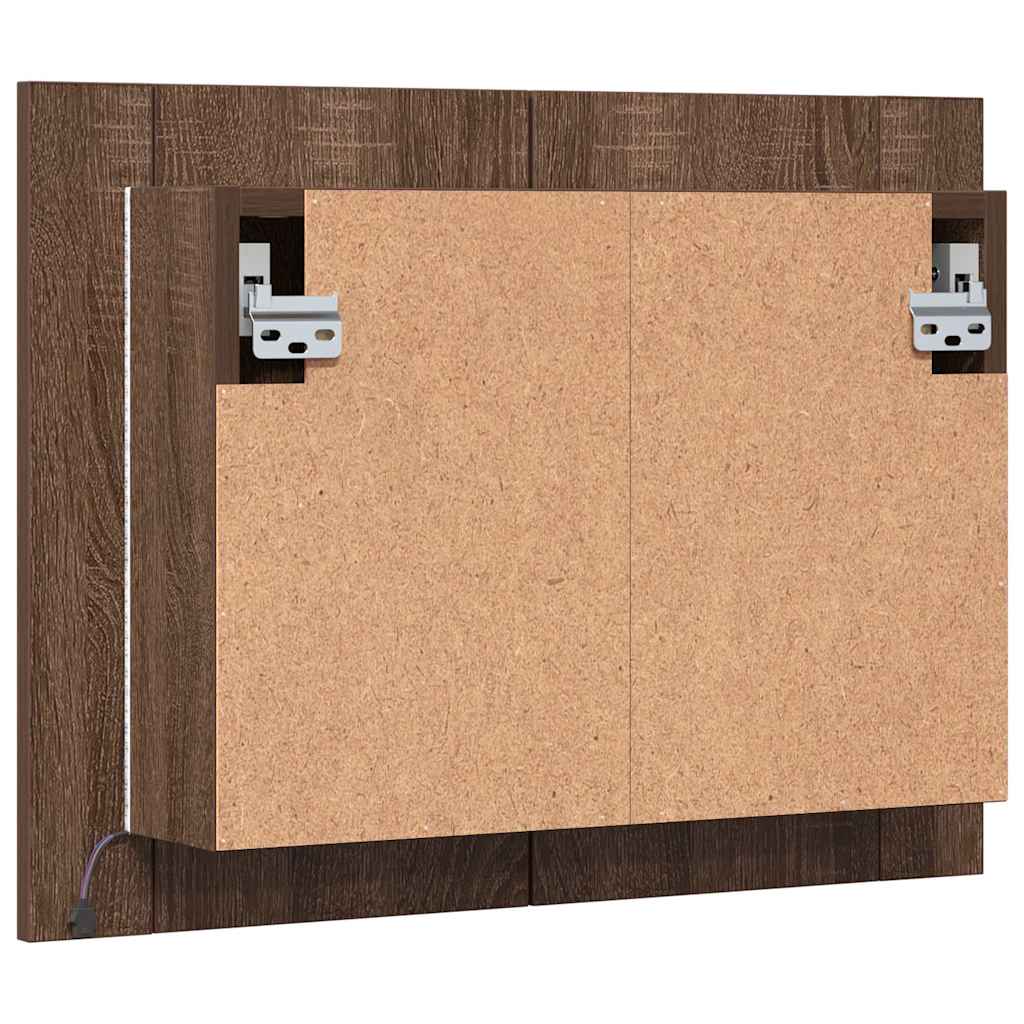 barna tölgyszínű szerelt fa tükörszekrény LED-del 60x12x45 cm