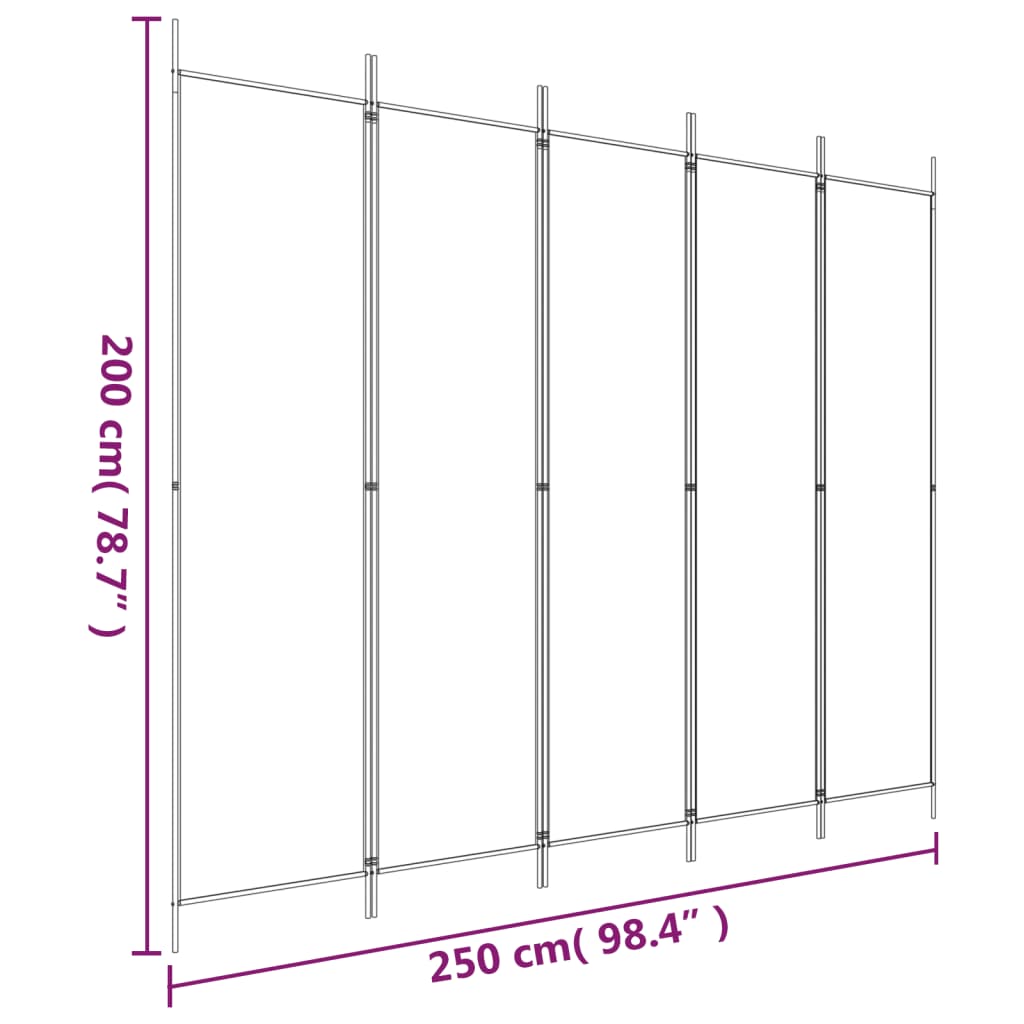 fehér 5 paneles paraván 250x200 cm szövet