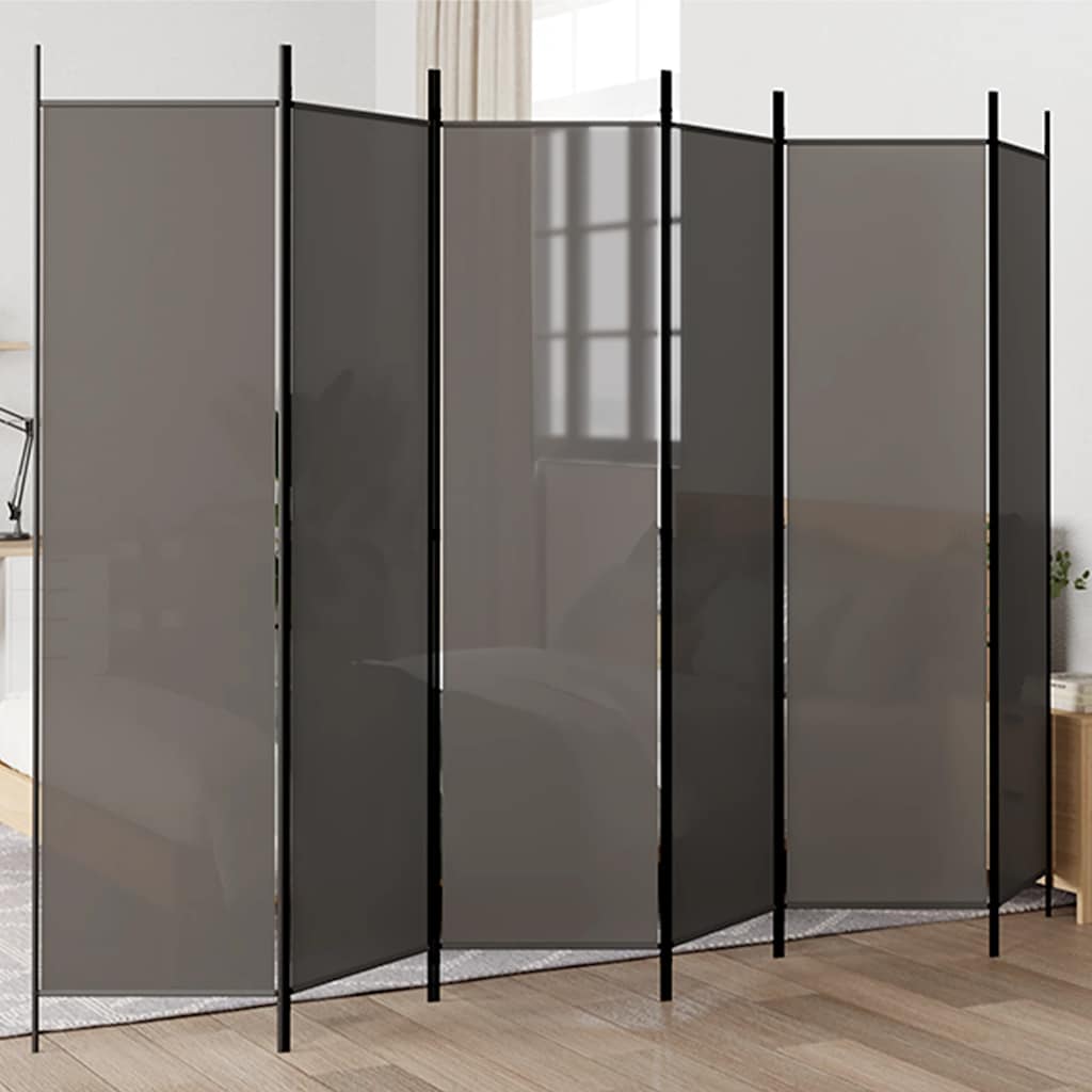 6 paneles antracitszürke szövet térelválasztó 300x200 cm