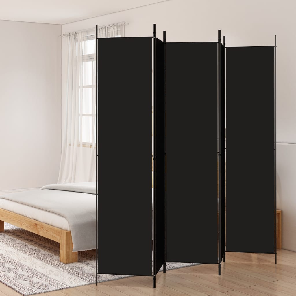 5 paneles fekete szövet térelválasztó 250x220 cm