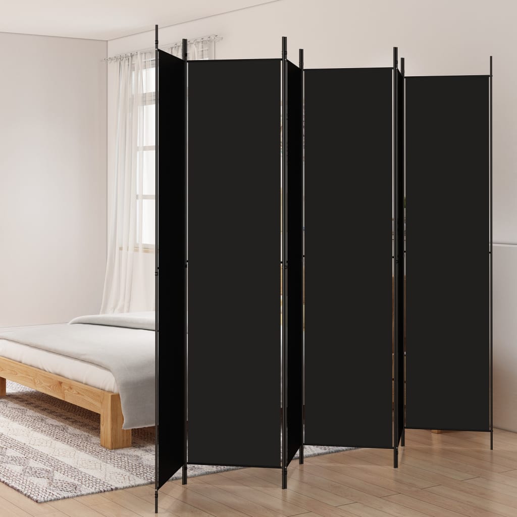 6 paneles fekete szövet térelválasztó 300x220 cm